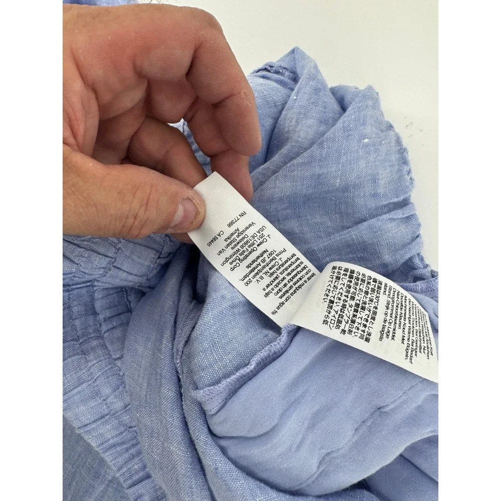 J.Crew Linen Wide Leg Pants Women S Blue Elastic Waist Drawstring Coastal Summer